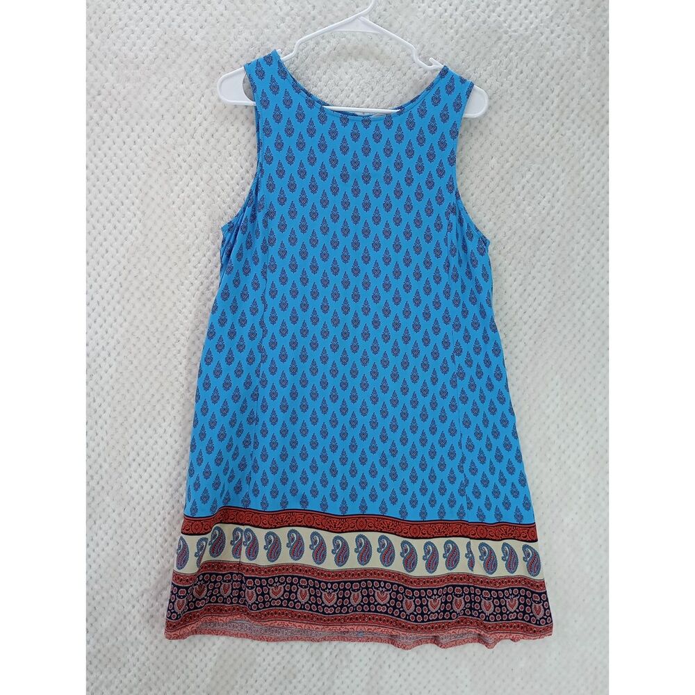 Beach Lunch Lounge Women's Large Blue Paisley Sleeveless Shift Dress